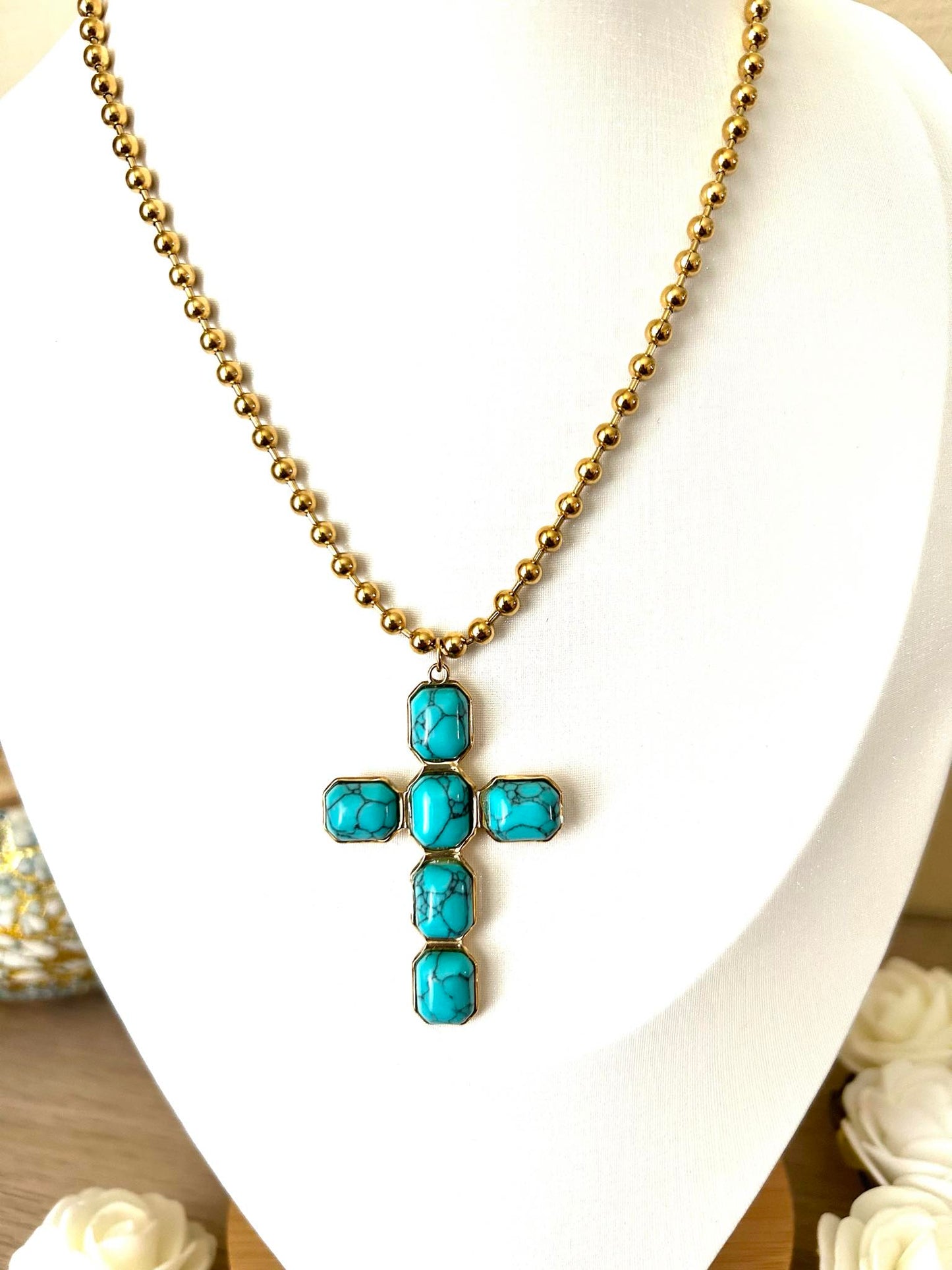 Cross Necklace (Turquoise)