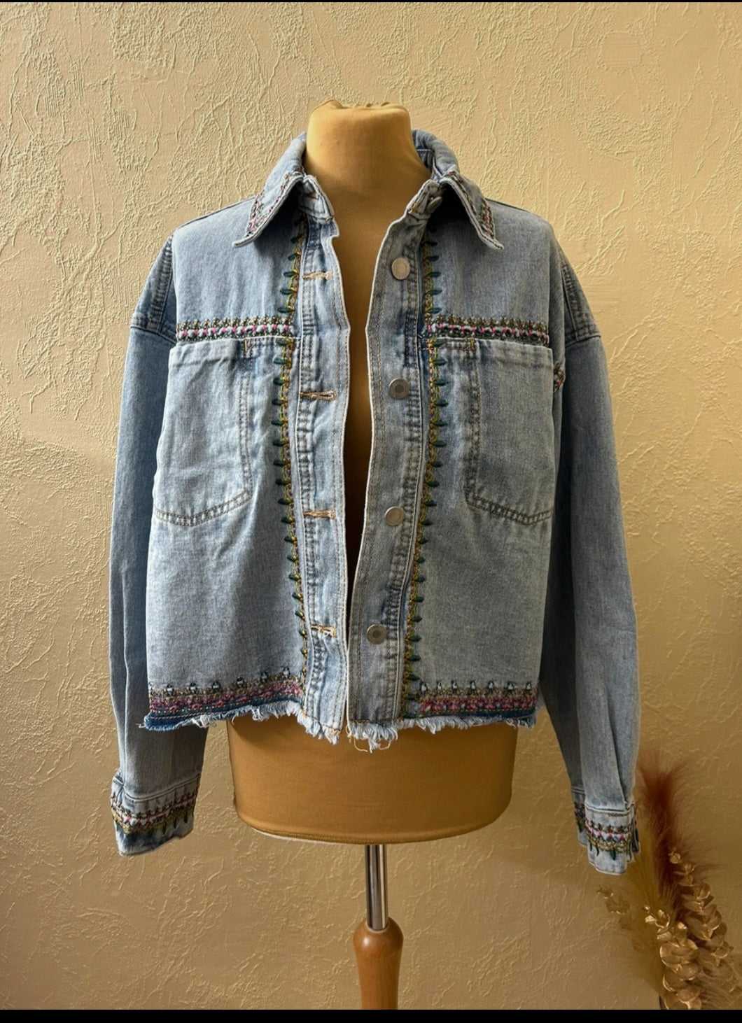 Embroidered oversized denim jacket