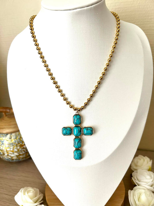 Cross Necklace (Turquoise)